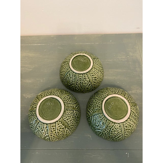 Mid-Century Modern Vintage Majolica Ceramic Cabbage Leaf Bowls-Set of 3 For Sale - Image 3 of 7