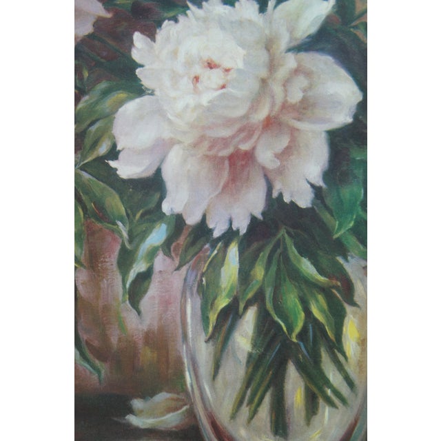 Mid 20th Century Mid 20th Century Vintage Floral Still Life Peonies Flower Vase Centerpiece Lithograph Print, Framed For Sale - Image 5 of 11