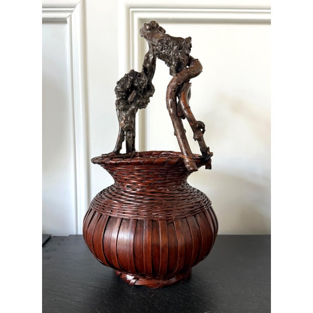 Japanese Bamboo Basket Ikebana Meiji Period For Sale - Image 4 of 12