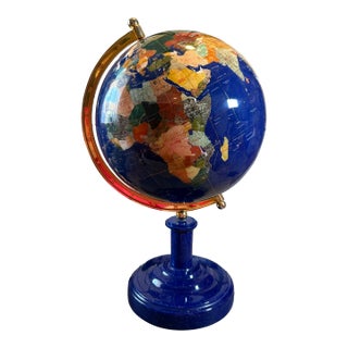 VTG Large Lapis Lazuli Globe W/ Semi Precious Stones 24 In For Sale