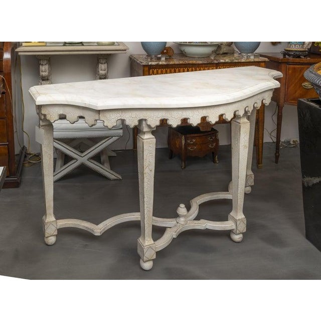 Mid-Century Modern Swedish Faux-Crackle Console Table With Faux Marble Top For Sale - Image 3 of 8