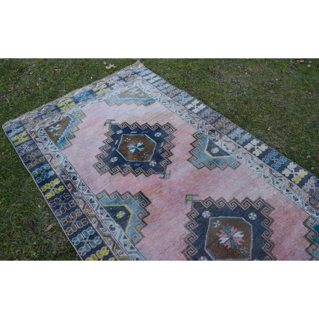 Textile Vintage Tribal Muted Colors Oushak Runner 4'5'' X 10'10'' For Sale - Image 7 of 10