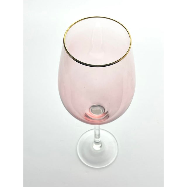 Set of 4 Contemporary Rose Pink Gold Rim Wine, Water or All Purpose Glasses For Sale - Image 4 of 5