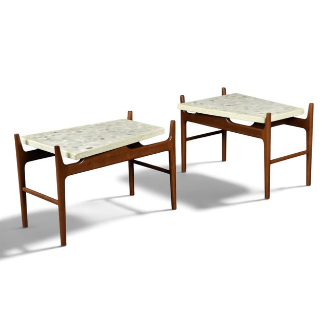Pair of Sculptural Walnut and Terrazzo Side Tables Attributed to John Keal For Sale - Image 6 of 11