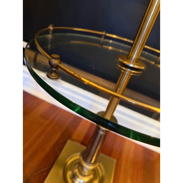 Vintage Stiffel Brass Floor Lamp With Integrated Glass Drink Table Original Shade For Sale - Image 9 of 12