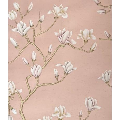 Blush Pink Magnolia Mural | Hand-Painted 6-Panel Chinoiserie Wallpaper for Luxury Walls For Sale - Image 4 of 4