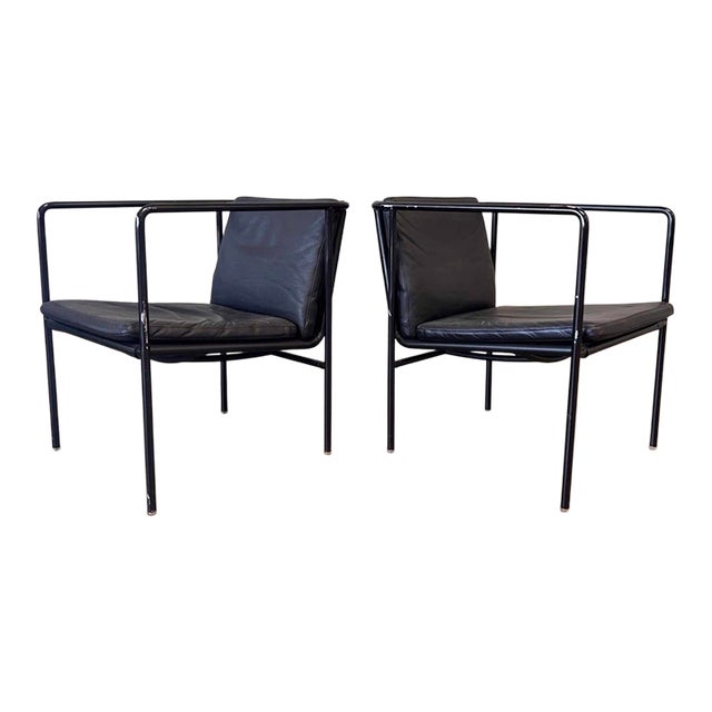 1990s Pair of Black Leather Brenda Arm Chairs by Antonio Citterio for Flexform #1 For Sale