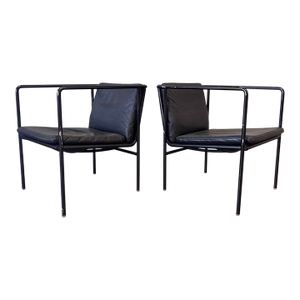 1990s Pair of Black Leather Brenda Arm Chairs by Antonio Citterio for Flexform #1