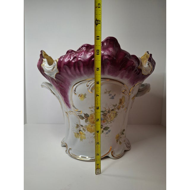 Antique Victorian Porcelain Jardinière Planter Centerpiece Yellow Roses Gold Gilt Plum 11" For Sale - Image 4 of 18