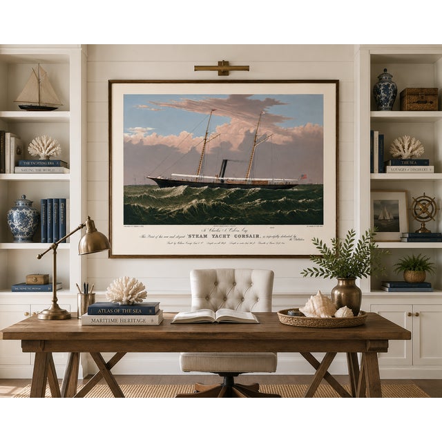 Black Steam Yacht Corsair, Vintage Art Print Reproduction, 24" X 16" For Sale - Image 8 of 11