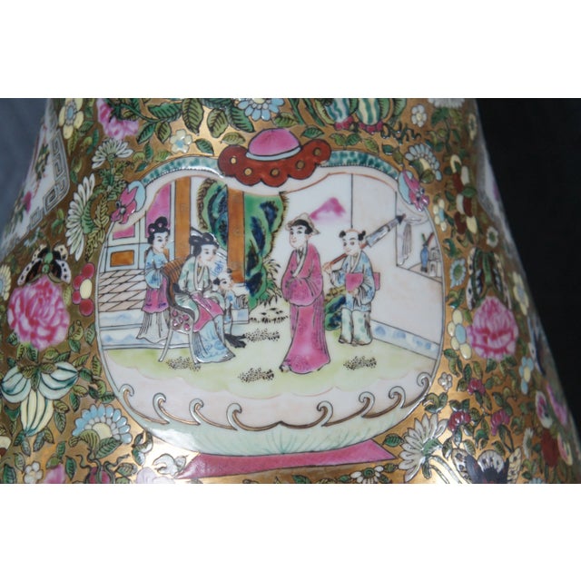 Pair of Antique Chinese Porcelain Canton Famille Rose Palace Urns Vases 53" For Sale - Image 11 of 12