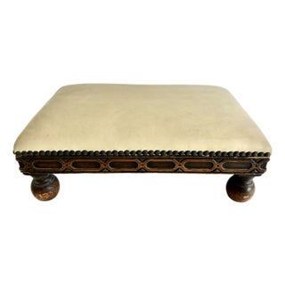 Antique Oak W/Leather Footstool For Sale