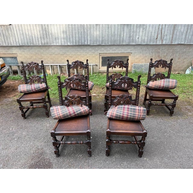 Set of 6 Antique Renaissance Gothic Style Oak Carved Dining Chairs For Sale In Washington DC - Image 6 of 18