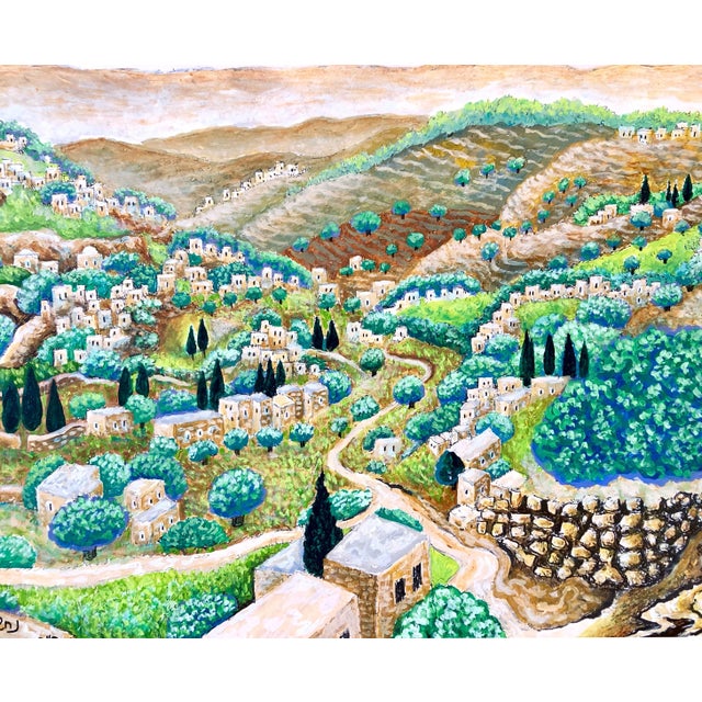 Modern Baruch Nachshon, Judaica Acrylic Painting Israeli Art Baruch Nachshon Chevron Jerusalem Hills, 2017 For Sale - Image 3 of 7