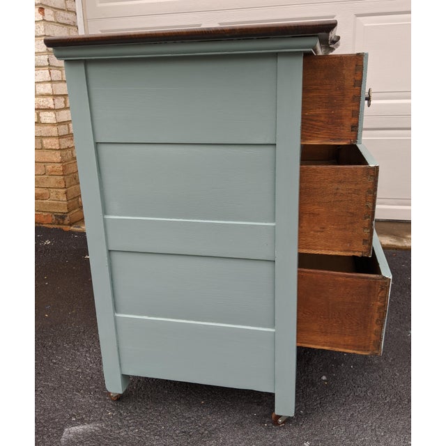 Antique Blue Oak Dresser With Beveled Pivot Mirror Chairish