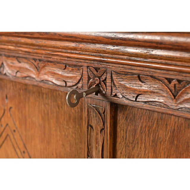 Brown Antique English Jacobean Carved Oak Bar Cabinet, Circa 1920s For Sale - Image 8 of 18