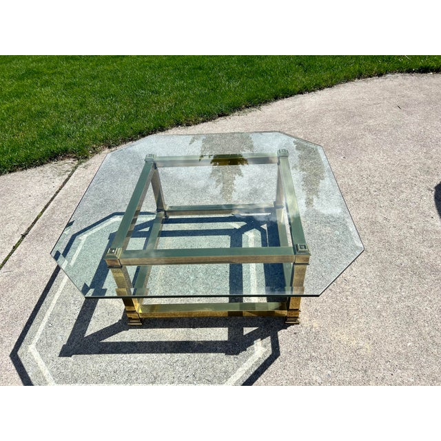 Metal Mastercraft Hollywood Regency Brass & Glass Square Coffee Table - Profile Design For Sale - Image 7 of 9