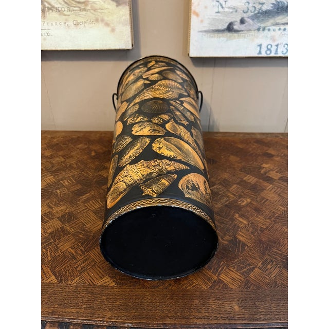 Vintage English Planter Jardiniere Urn Shell Decoupage Black Tole Coastal Décor For Sale - Image 17 of 17