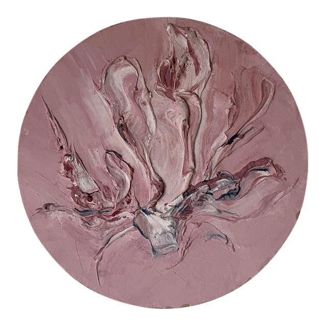 1980s Vintage Heavy Impasto Expressionist Abstract Mixed-Media Painting on Round Wood Panel For Sale