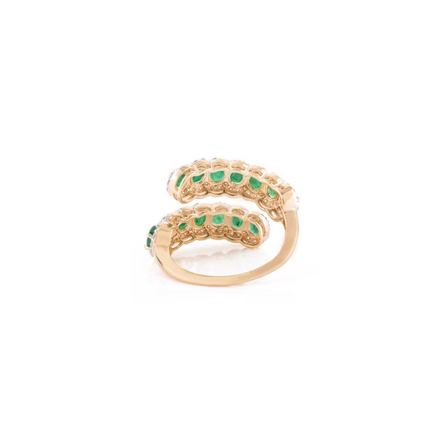 Metal Natural 2 Ct Emerald Open Face Diamond Chic Cocktail Ring Size 6 in 14k Gold For Sale - Image 7 of 14