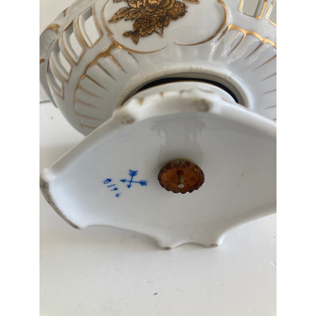 White Paris Porcelain Small Urn Basket With Gold Decoration and Old Markings For Sale - Image 8 of 9