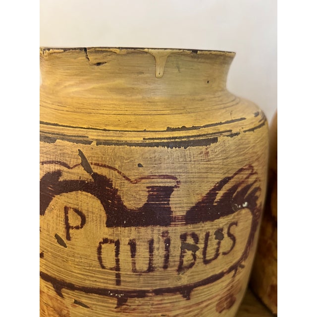 Mustard Vintage Wooden Apothecary Jars- Set of 3 For Sale - Image 8 of 17