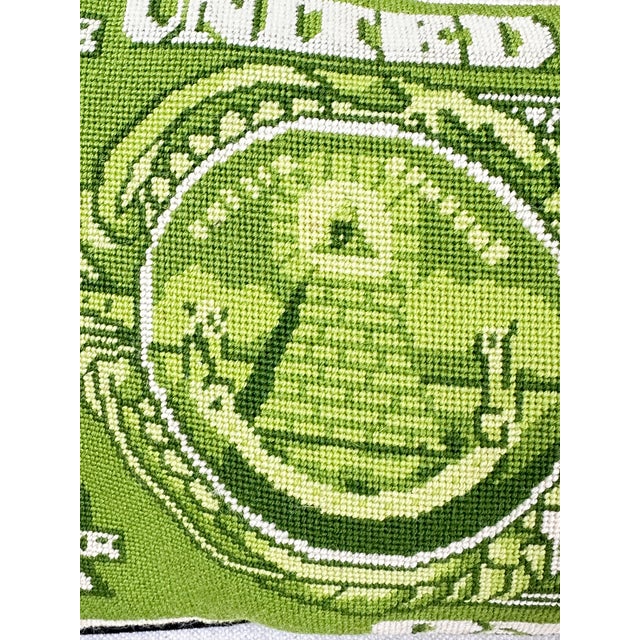 Textile Vintage Hand Sewn Needlepoint Dollar Bill Throw Pillow For Sale - Image 7 of 8