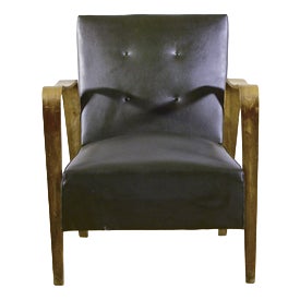 Vintage Chair in Dark Green Leather and Wood by Anonima Castelli, 1940s For Sale