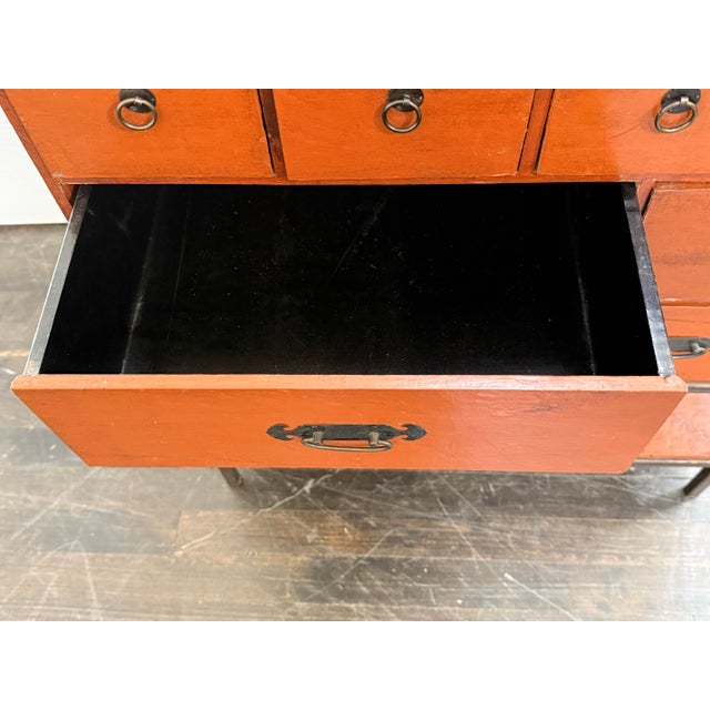 Asian Influenced Orange Lacquered Drawer Chest, Vintage For Sale - Image 9 of 12