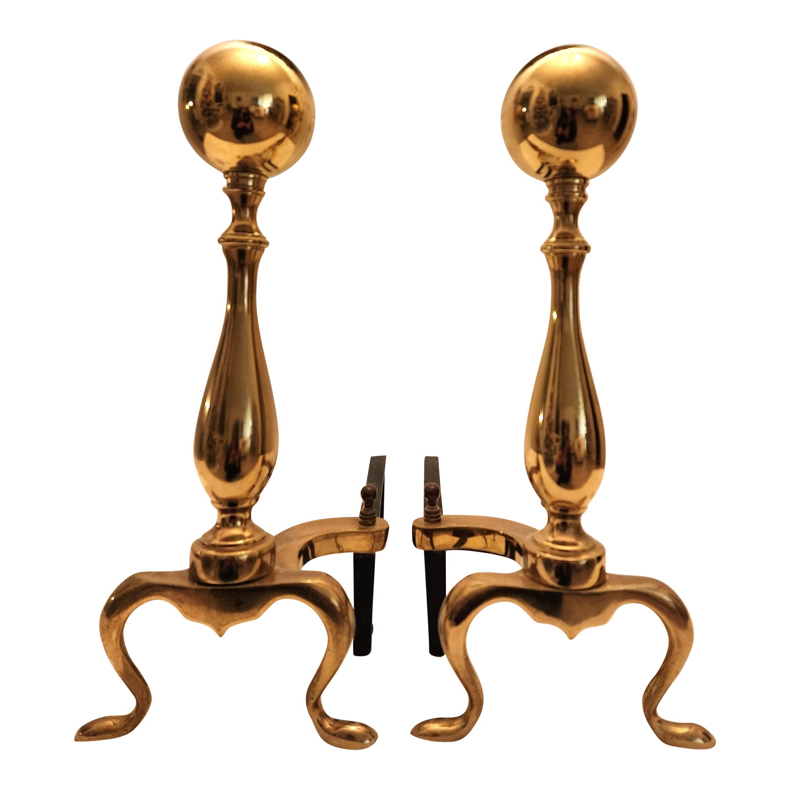 Vintage Pair of Brass Cannonball Fireplace Andirons Chairish