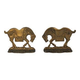 1960s Vintage Brass Horse Bookends- a Pair For Sale