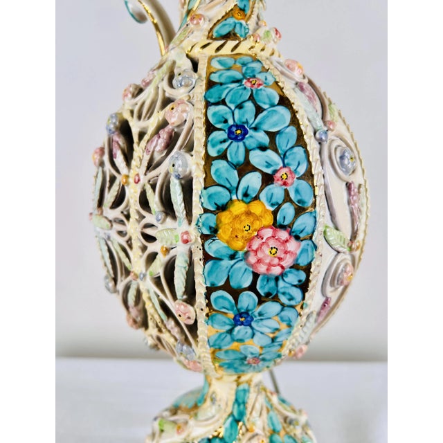 Italian Capodimonte Style Hand Painted Porcelain Lamp With Custom Shade For Sale In New York - Image 6 of 12