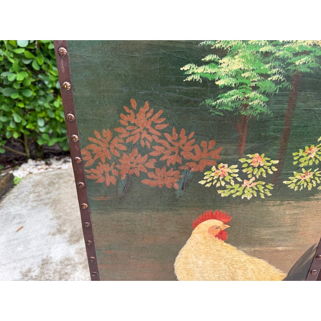 Vintage Hand-Painted Peacock & Landscape Four-Panel Folding Screen For Sale - Image 16 of 16