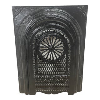 Late 19th Century Cast Iron Fireplace & Insert With Sunburst Spandrels 27" X 21" For Sale