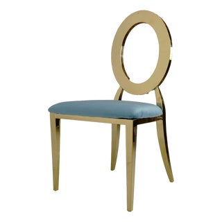 Turquoise Velvet and Gilt Metal Chair For Sale