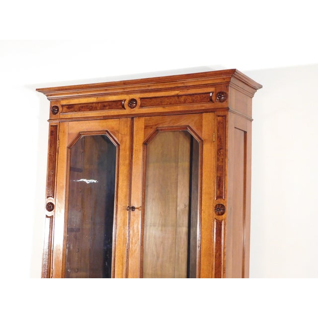 Antique 1880s Victorian Eastlake Burled Walnut Cylinder Secretary Bookcase Desk For Sale - Image 4 of 16