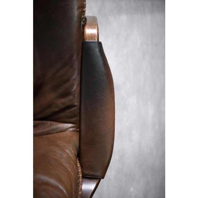 Brown Set of Mid-Century Danish Modern Brown Leather Adjustable Easy Chair and Ottoman from Berg Furniture, 1970s For Sale - Image 8 of 18