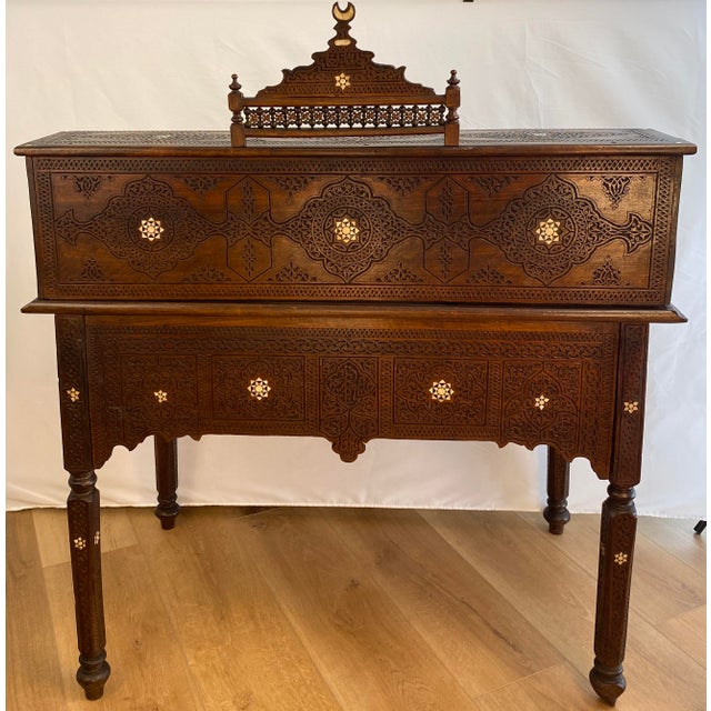 Antique Moorish Style Inlaid Desk and Chair Set For Sale - Image 4 of 14