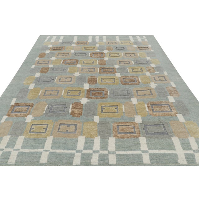 Rug & Kilim Rug & Kilim’s Scandinavian Style Rug in Blue With Beige-Brown Geometric Patterns For Sale - Image 4 of 8