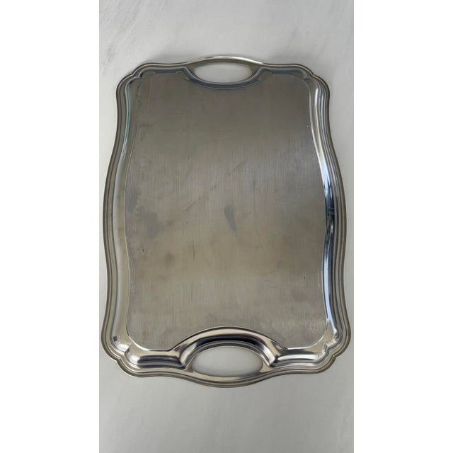 Vintage French Bistro Style Stainless Steel and Silver-Plated Metal Serving Tray, 1970s For Sale - Image 4 of 9
