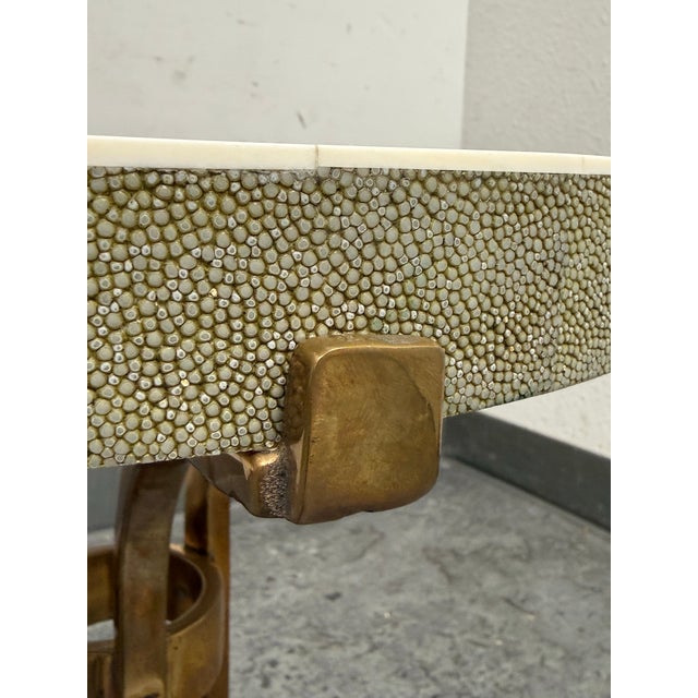Mid-Century Modern Mid Century Style Shagreen + Brass Side Table For Sale - Image 3 of 12