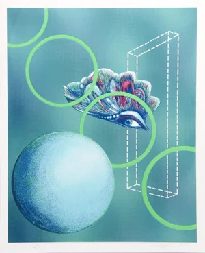 1970s "Reflected Landscape Blue Moon" Screen Print by Rita Simon (Atirnomis)