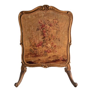 Antique 19th C French Louis XV Revival Gilt Wood & Woven Tapestry Fire Screen For Sale