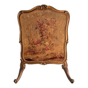 Antique 19th C French Louis XV Revival Gilt Wood & Woven Tapestry Fire Screen