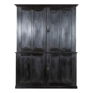 Large English Ebonised Ash Linen Cupboard, 1890s For Sale