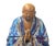 This ceramic sculpture depicts a seated monk or Buddhist figure in a state of deep meditation. The figure is draped in a...