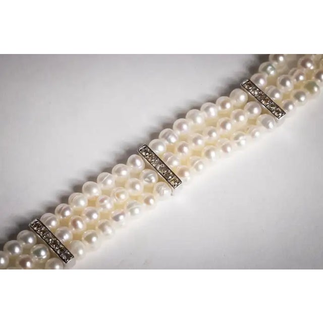 1990s 1990s Contemporary Pearl and Diamond Beaded Bracelet, Sterling Silver Clasp For Sale - Image 5 of 7
