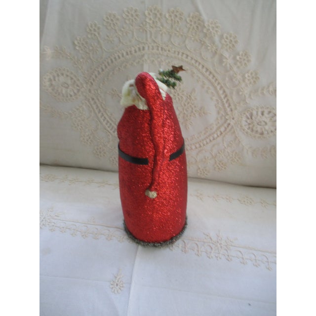 Vintage Whimsical Christmas Red Glitter Santa Claus With Tree For Sale - Image 4 of 6