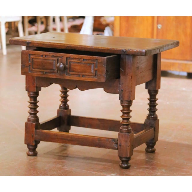 Wood 18th Century Spanish Baroque Walnut Side Table With Single-Plank Top and Drawer For Sale - Image 7 of 16
