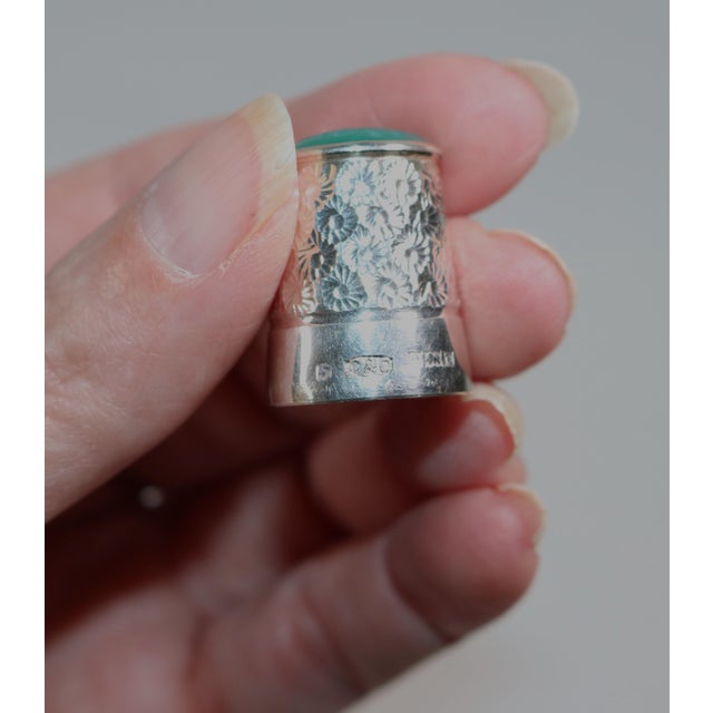 Metal English Sterling Silver 1971 Glass Top Thimble With Floral Pattern For Sale - Image 7 of 11